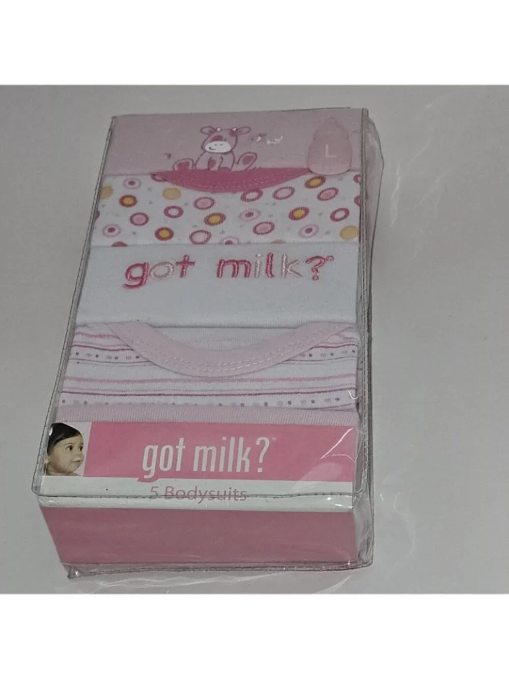 NEW 5 Got Milk Bodysuits 6-9 Months Baby Girl White Pink Cotton Gift Set Lot